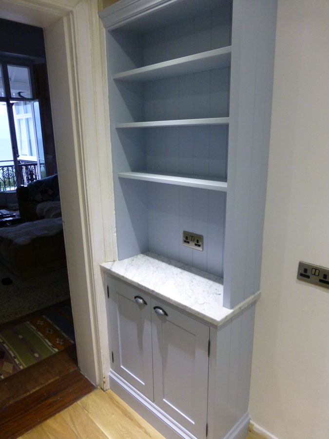 kitchen dresser custom made with Carrara marble top